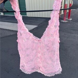 American Eagle Outfitters Pink Lace Tank Top
